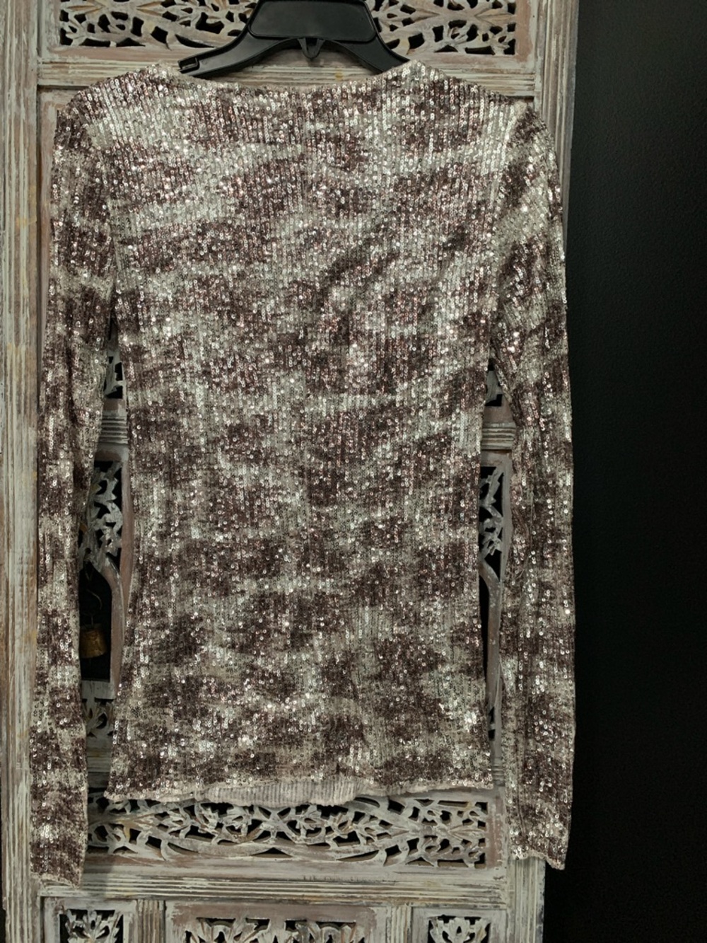 Free People Gold Rush Long Sleeve Sequin Top NWT Alabaster Brown White Silver - Picture 7 of 10